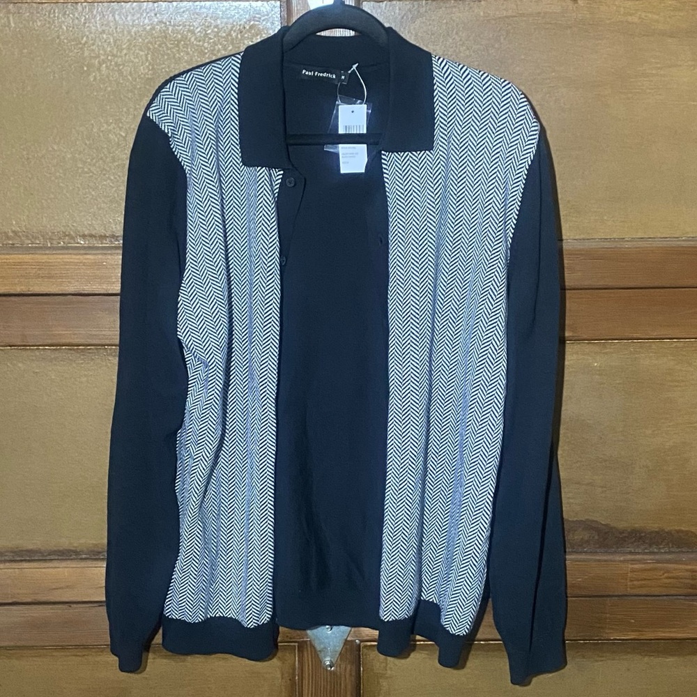 Paul Fredrick Black and White Cardigan Sweater